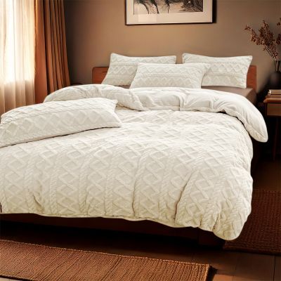 Dekbedovertrekset Jacquard Teddy Whisper White met 1 kussensloop