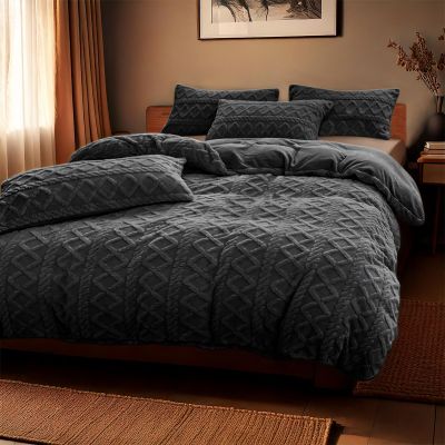 Dekbedovertrekset Jacquard Teddy Antraciet met 1 kussensloop