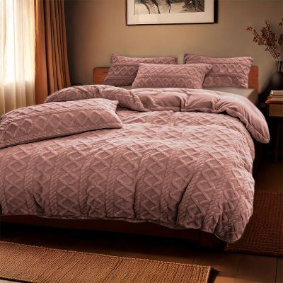 Dekbedovertrekset Jacquard Teddy Peach met 1 kussensloop