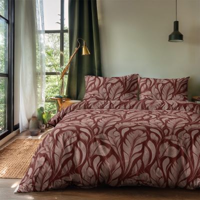 Dekbedovertrek Printed - Burgandy Leafs - met 1 Kussenslopen